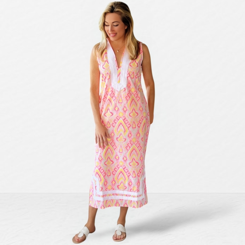 Sail to Sable Pink Ikat Cotton Tunic Maxi Dress NWT Preppy